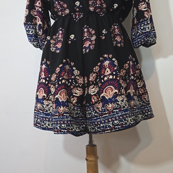 Rags To Wishes Floral Print Boho Black Romper Large - Picture 4 of 11